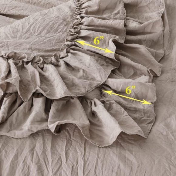 Ecru King Size Bed Comforter Set Taupe Shabby Chic Ruffle Bedding Stone Washed - Picture 3 of 10